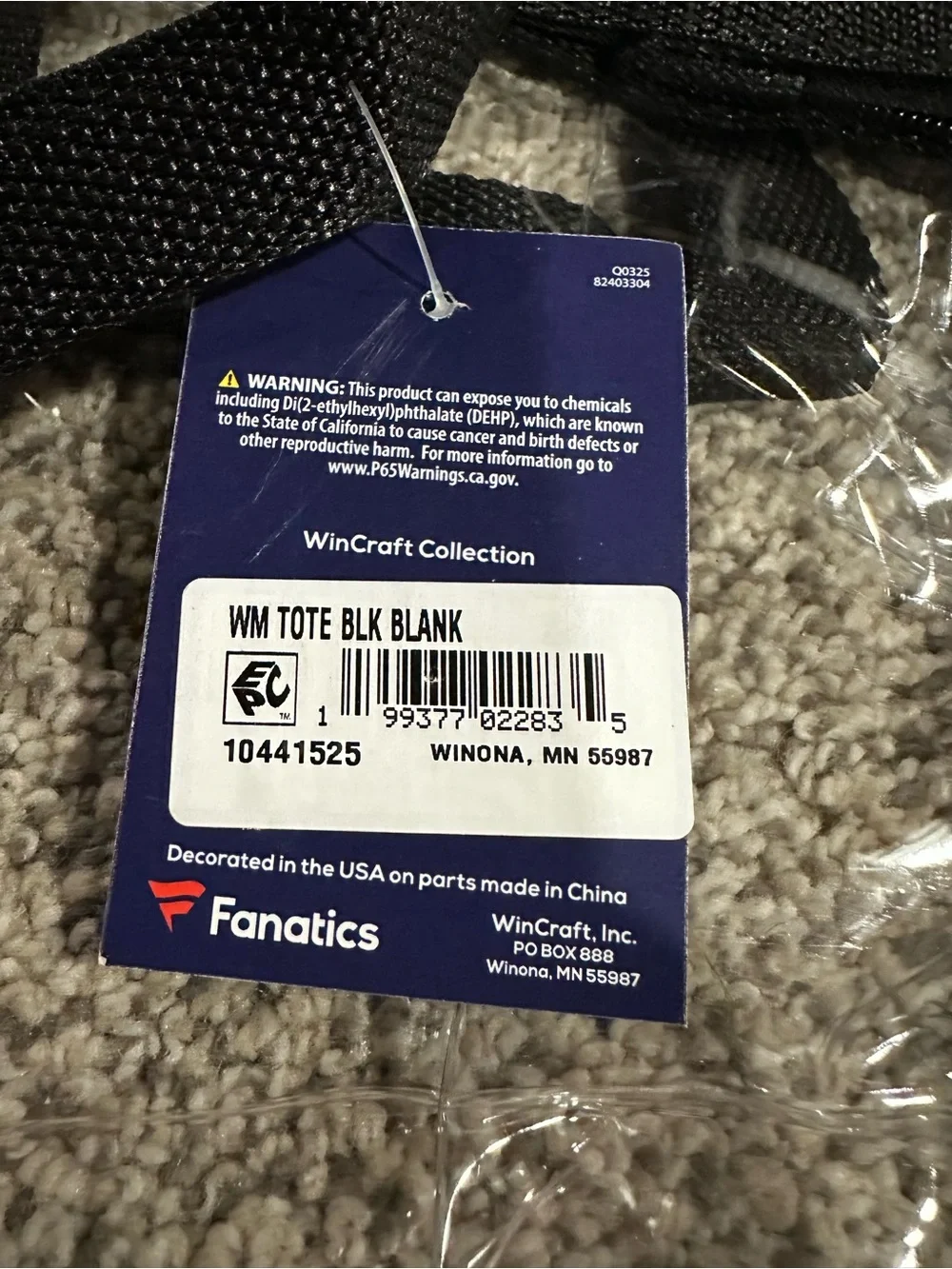 Fanatics Clear Tote with Black Trim and Handles